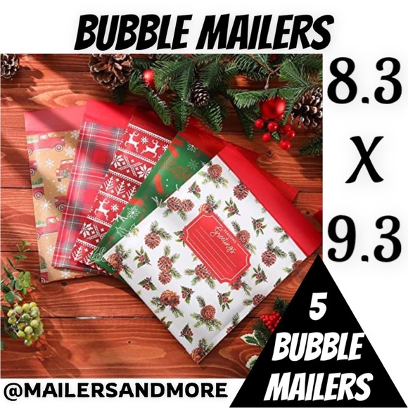 5 Count Christmas Bubble Mailers 8.3” X 9.3” PRICE IS FIRM - Picture 2 of 4